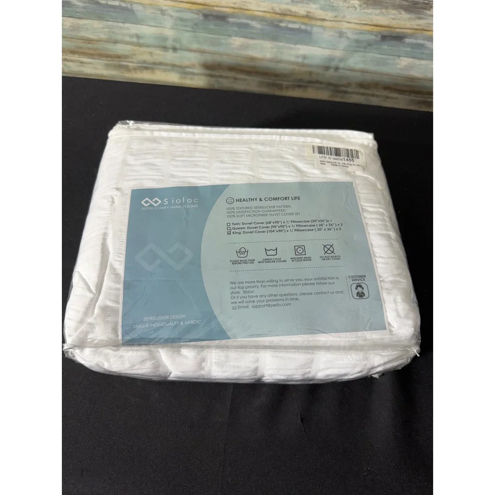 Sioloc Duvet Cover Set King White New Seersucker Textured 3pc Microfiber Bedding